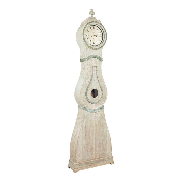 19th Century Swedish Green Mora Grandfather Clock For Sale