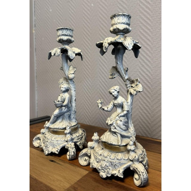 Lacquered Bronze Candlesticks, 19th Century, Set of 2 For Sale - Image 4 of 7