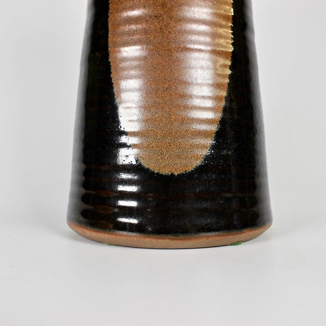 Tall Signed Ceramic Chocolate & Cinnamon Glazed Vase For Sale In Raleigh - Image 6 of 11