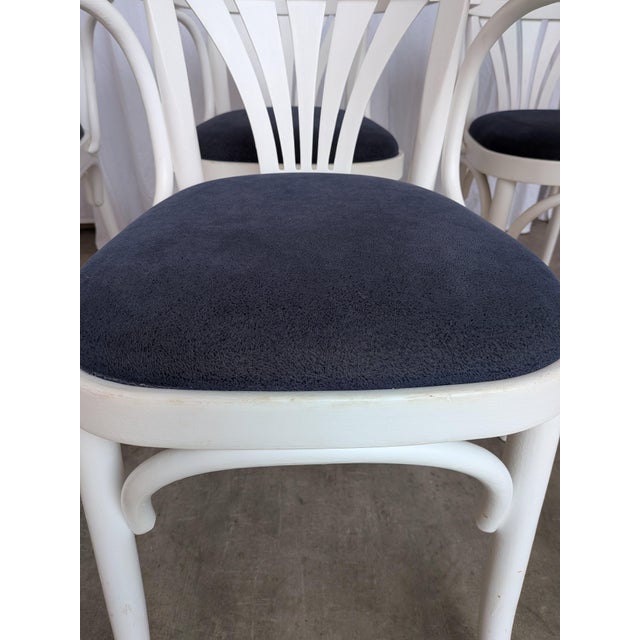 Vintage White Bentwood Dining Chairs with Blue Fabric Seats, 1970s, Set of 6 For Sale - Image 12 of 18