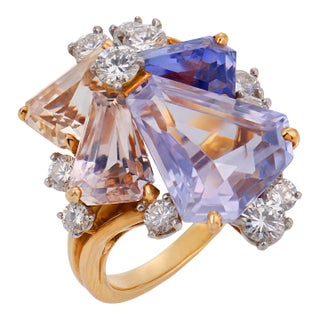 1960s Oscar Heyman Gia Ceylon No Heat Sapphire Diamond 18k Gold Cocktail Ring, Size 7.75 For Sale