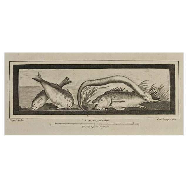 Carlo Oratij, Ancient Roman Fresco Herculaneum, Etching, 18th Century For Sale