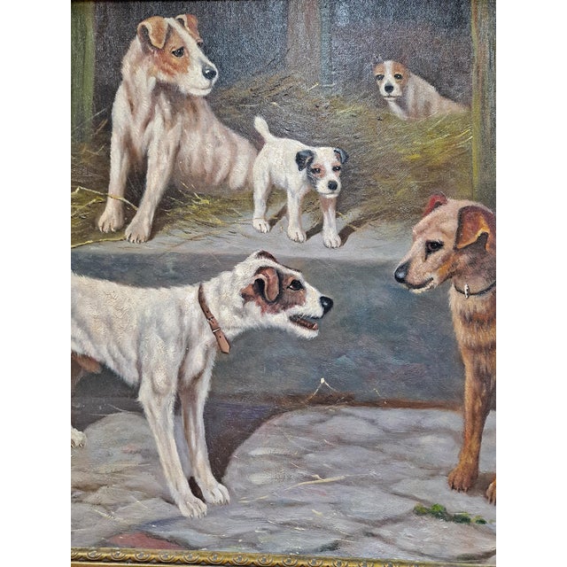 Textile “Jack Russells in a Barn” by f.m. Hollams (1877-1963) For Sale - Image 7 of 7