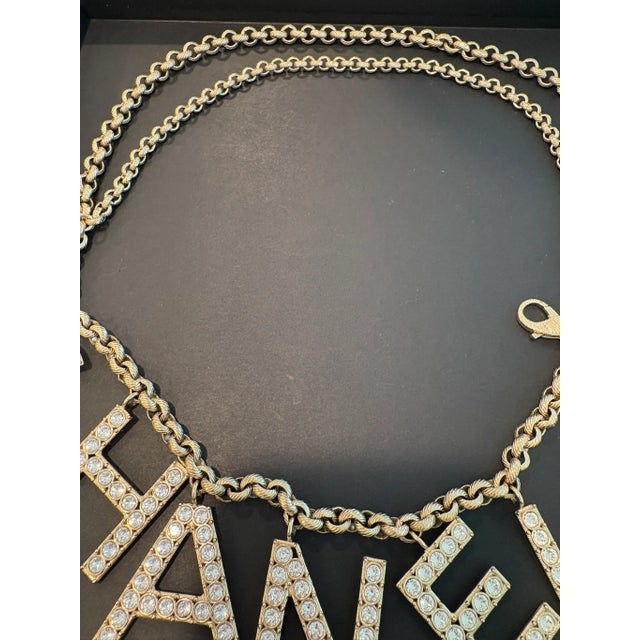 Contemporary Framed Vintage Lagerfeld Chanel Crystal Logo Chain Belt Fashion For Sale - Image 3 of 17