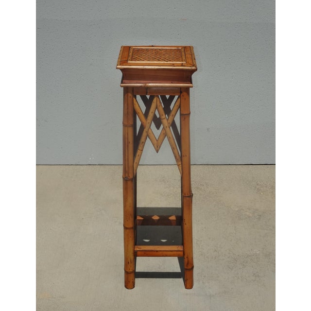 Vintage French Counry Bamboo Rattan Plant Stand ~ Side Table For Sale - Image 4 of 14