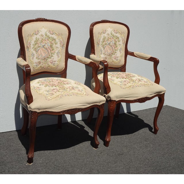 Gorgeous Chairs in Fair Vintage Condition. They are solid and Firm. Both chairs have many snags and there are some...