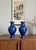 Beautiful pair of Jingfa cloisonné enamel vases in striking cobalt blue with allover floral decoration, circa 1970s-1990s....