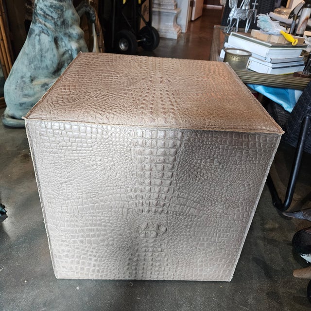 Modern Vintage Alligator Print Leather Poof or Ottoman For Sale - Image 3 of 9