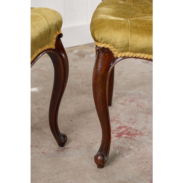 Pair of Antique Carved Chairs With Velvet Tufted Upholstered Seats For Sale - Image 11 of 11