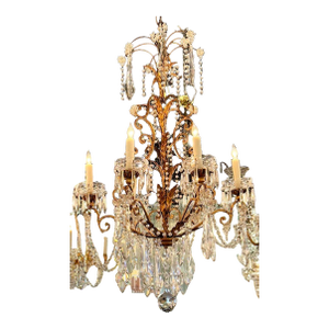 Early 20th Century Italian Gilt Toile and Crystal Chandelier