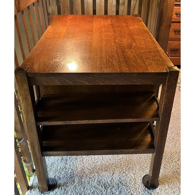Antique Mission Oak Desk With Bookcase Ends, Arts & Crafts Writing Desk, C. 1910 For Sale - Image 12 of 12