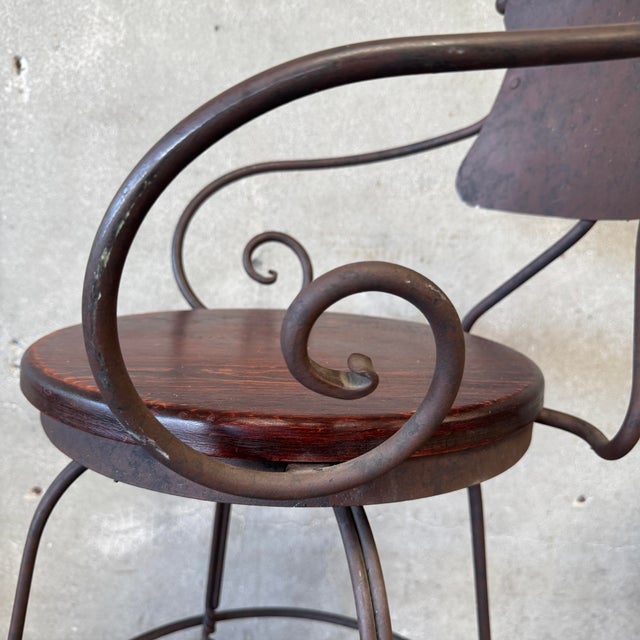 Vintage Pair Wrought Iron & Wood Barstools For Sale - Image 12 of 12
