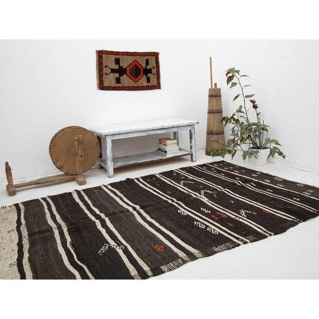 Mid 20th Century Brown & Off White Striped Kilim Rug For Sale In Los Angeles - Image 6 of 7