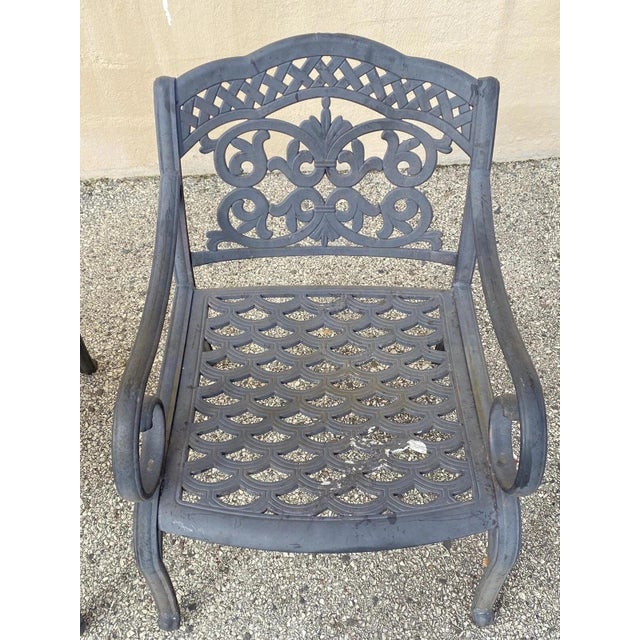 Gray Cast Aluminum Mediterranean Tuscan Scrolling Garden Patio Club Chairs - A Pair For Sale - Image 8 of 12
