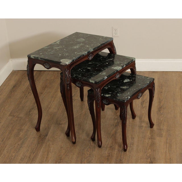 Rococo Style Set of Three Marble Top Mahogany Nesting Tables For Sale - Image 4 of 18