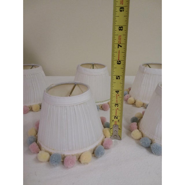 Mini Light Chandelier Lamp Shades With Pastel Pom Poms Set of 6