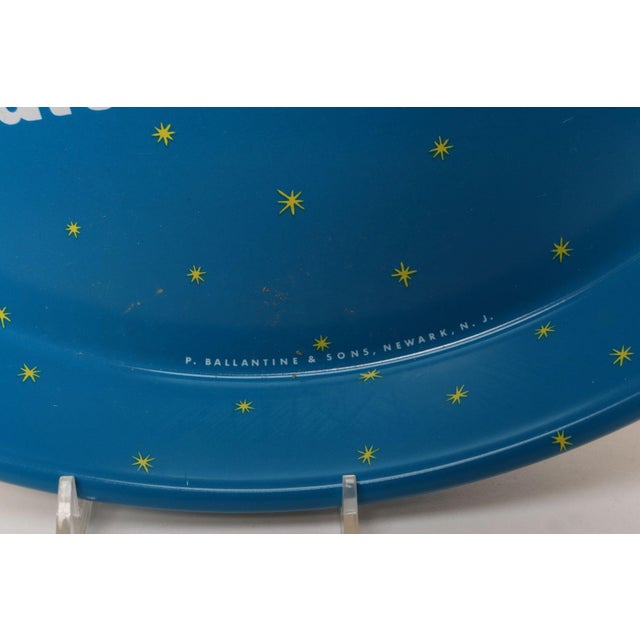 Vintage High Gloss Blue Enameled Metal Double-Sided Ballantine Beer Tray For Sale - Image 17 of 17