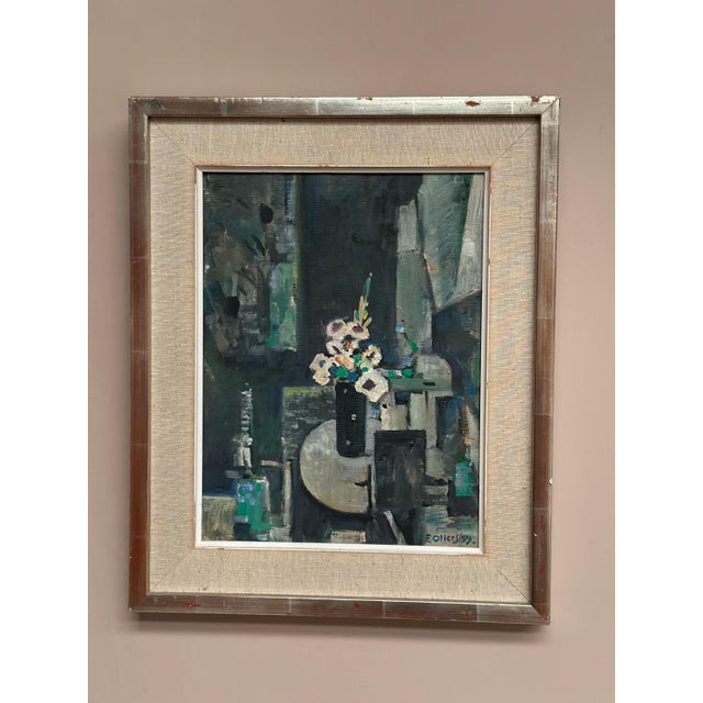 Edvin Ollers, White Blossom in Black Vase, 1959, Oil on Canvas, Framed For Sale - Image 6 of 18