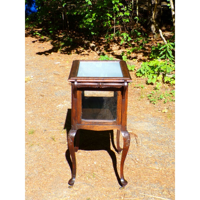 Antique Solid Oak Vitrine Cabinet Serving Bar Tea Cart Trolley For Sale - Image 17 of 18
