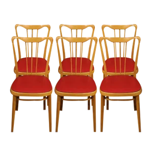 Italian Chairs in Exotic Wood and Faux Leather, 1960, Set of 6