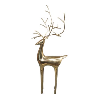 Vintage 16" Brass-Tone Modernist Deer Stag Sculpture With Branch Antlers For Sale