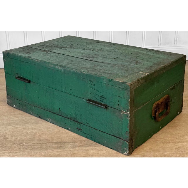 Green Antique Traditional Green Wood Stanley Tool Box Storage Chest For Sale - Image 8 of 10