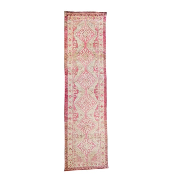 House of Séance - 1950s Vintage Kurdish Pink Medallion Long Wool Hand-Knotted Runner For Sale - Image 11 of 11