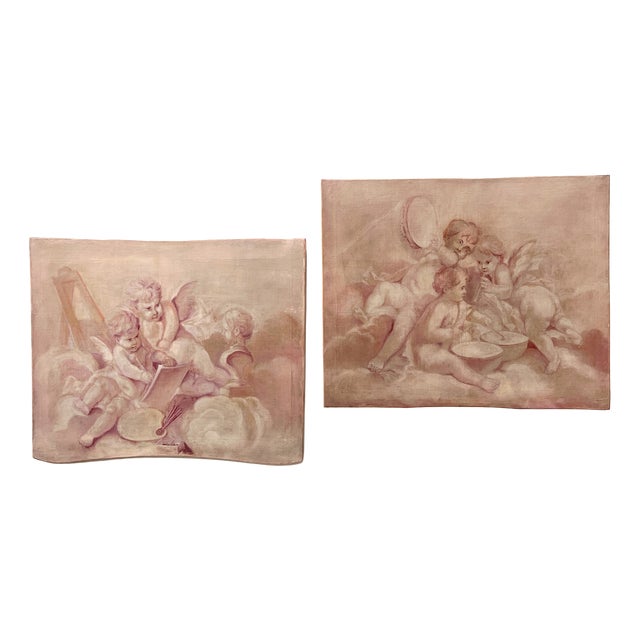 Putti, 19th Century, Oil Paintings on Canvas, Set of 2 For Sale