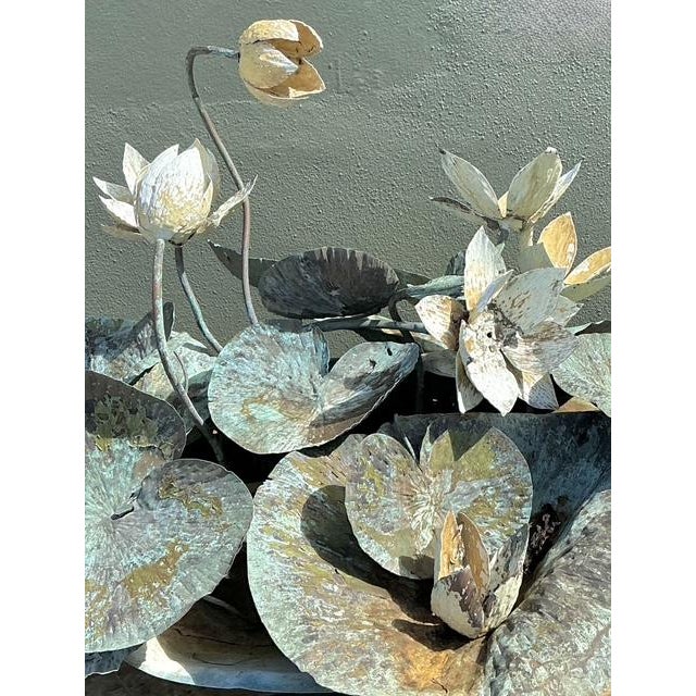 Metal Vintage Patinated Copper Lilypad Sculpture For Sale - Image 7 of 12