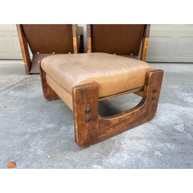 1960s Lou Hodges Style California Rustic Industrial Sling Lounge Chairs Ottoman a Pair For Sale - Image 5 of 12