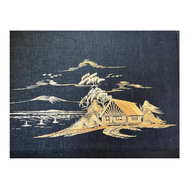 10 Vintage Indonesian Wheat Straw Art Panels Mid Century Balinese Folk Art 8" For Sale