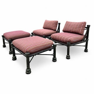 Diego Giacometti Style Neoclassical Lounge Chair With Footstool - a Pair For Sale