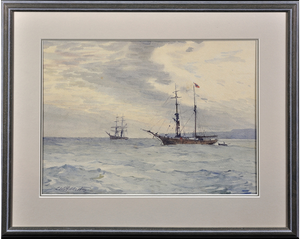 Charles Adderton, Norwegian Barques at Anchor, Lyme Bay, Devon and Dorset, 1890s-1910s, Watercolor