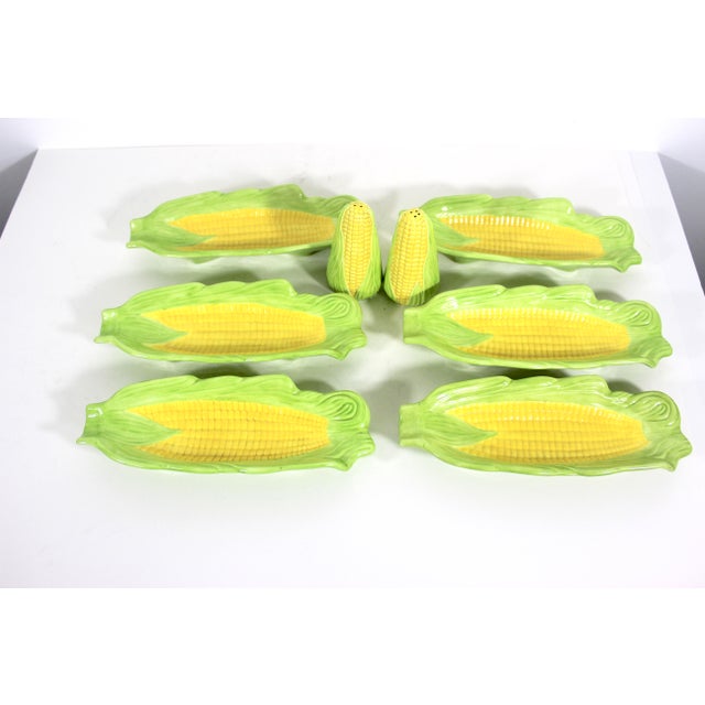 1970’s Vintage Ceramic Corn on the Cob Dishes With Salt and Pepper Shakers - 8 Pieces For Sale - Image 12 of 12