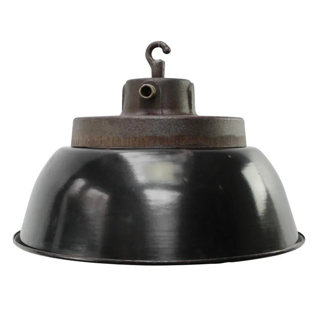 Vintage Factory Black Enamel and Cast Iron Pendant Lamp For Sale - Image 5 of 5