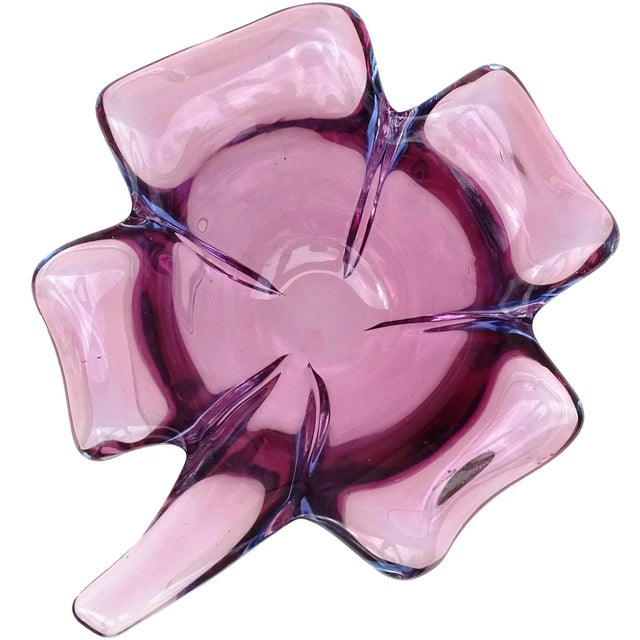 Purple Barbini Murano Vintage Sommerso Purple Blue Italian Art Glass Four Leaf Clover Decorative Bowl Dish For Sale - Image 8 of 8