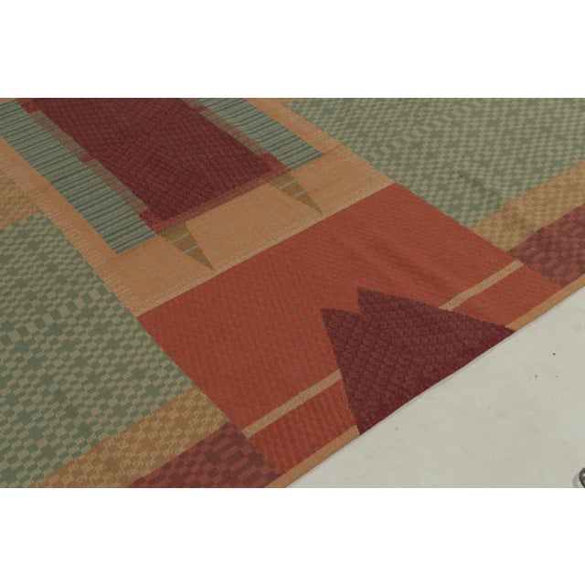 2010s Vintage Art Deco Needlepoint Rug in Beige, Teal & Burnt Red Geometric Patterns For Sale - Image 5 of 7