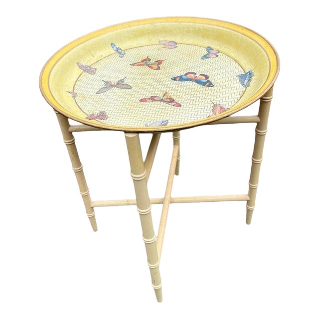 Vintage Folding Tray Table With Butterfly Motif For Sale