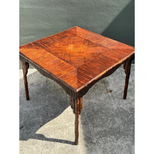 Vintage Dark Bamboo Parquetry Square Game Table For Sale - Image 4 of 12