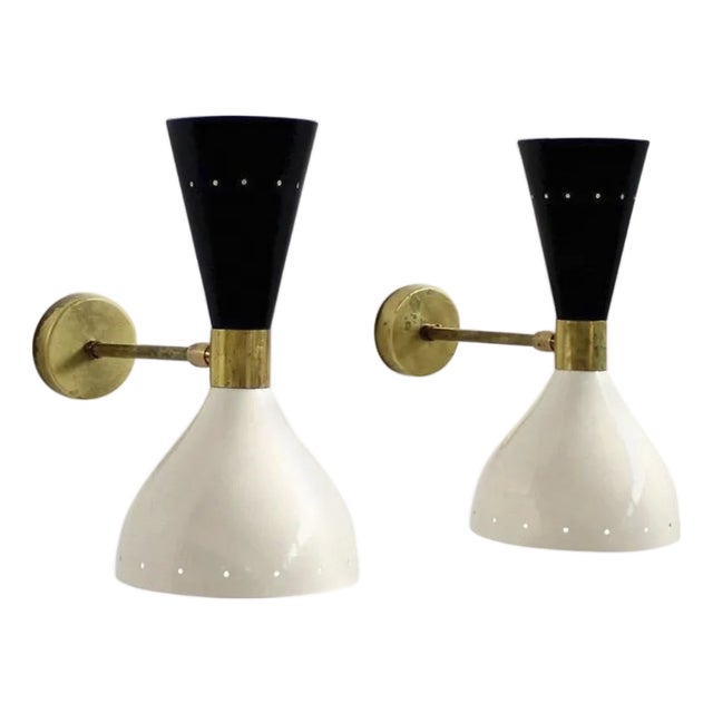 Italian Sconces in Aluminum and Brass, 1950s, Set of 2 For Sale
