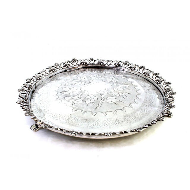 Silver Silver Ticket Holder with Edge Grid, Engraved Floral Motifs, Monogram Card and Claw-Shaped Feet For Sale - Image 8 of 9