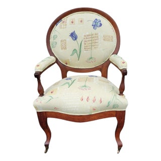19th Century Biedermeier Austrian Walnut Ladies Chair New Floral Print Upholstery For Sale