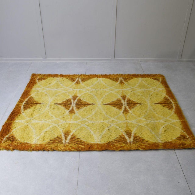 1970s Scandinavian Rya Rectangular Rug in Wool-Acrylic Blend, 1970s For Sale - Image 5 of 8