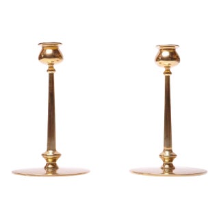 Mid-Century Modern Turned Brass Candlesticks after Jarvie - A Pair For Sale