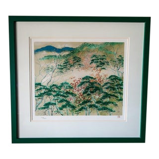 Vintage Japanese Silk Screen Print of Uda Tekison "Rakuhaku" Autumn - Sealed - Blindstamped For Sale