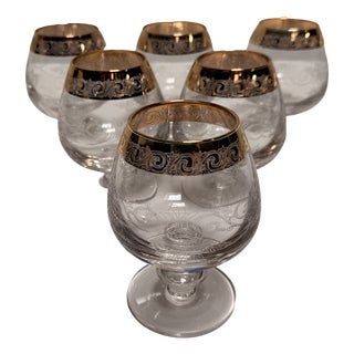 Murano Glass Medici Gold Rim Cognac Glass, 1970s, Set of 6 For Sale
