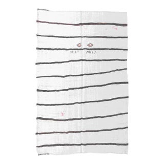 Striped White Black Hemp Kilim - 6`7" X 9`0" For Sale