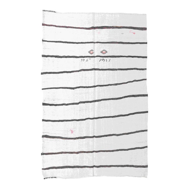 Striped White Black Hemp Kilim - 6`7" X 9`0" For Sale