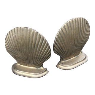 Vintage Brass Seashell Scallop Bookends - a Pair For Sale