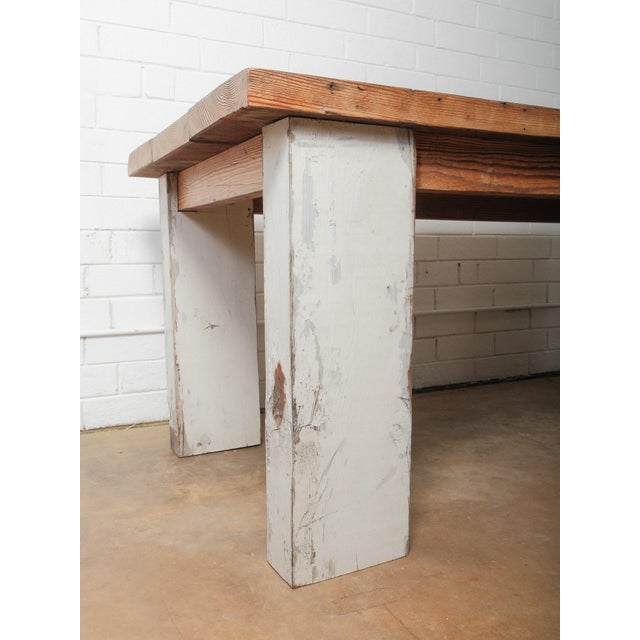 Mid 20th Century Rustic Farmhouse Dining Table With Natural Wood Slice Inlays and Painted Base For Sale - Image 9 of 11